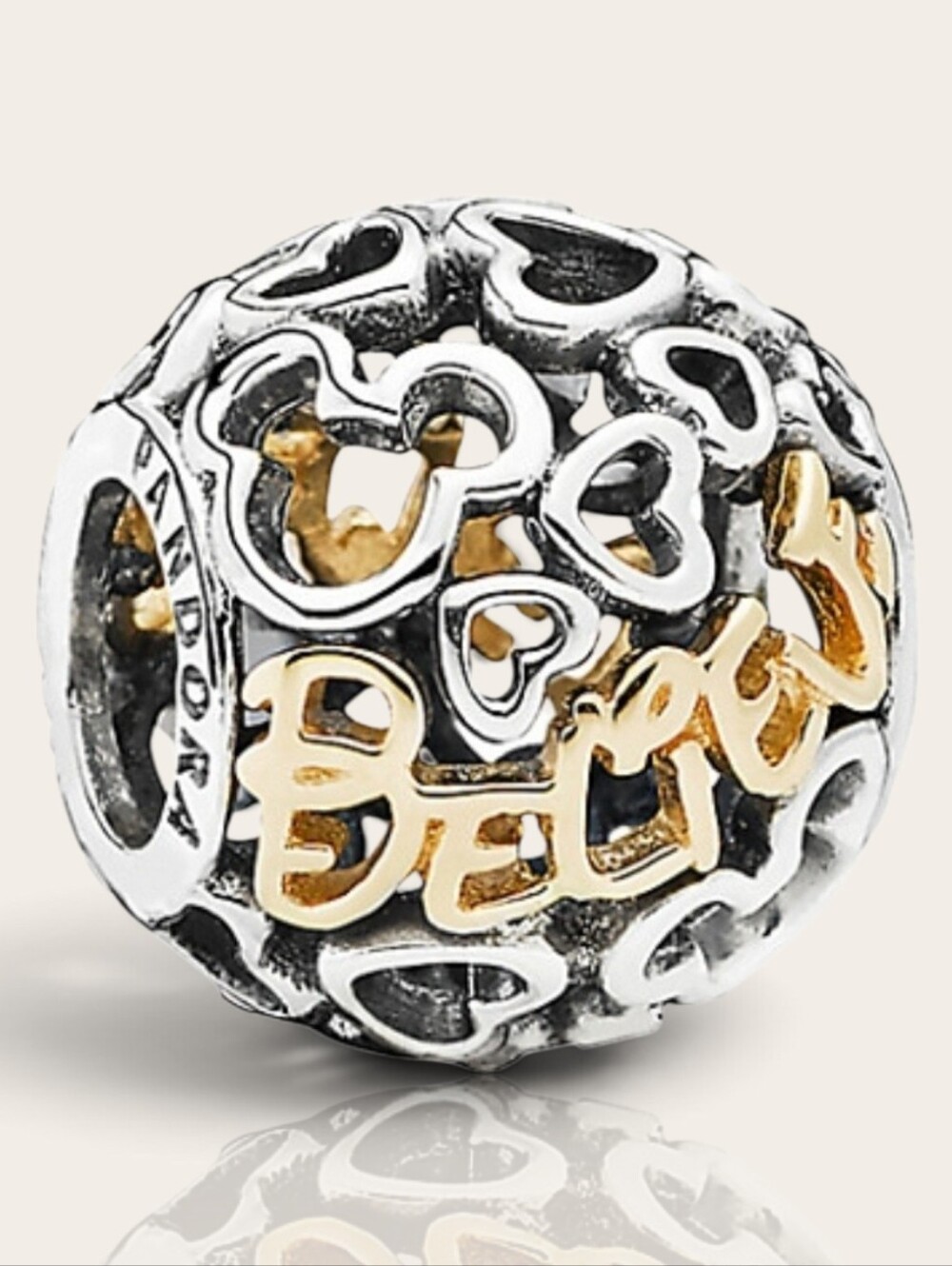 PANDORA Disney Mickey Mouse Believe 14K Gold Script & Sterling Silver Bead Charm